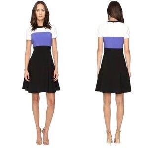 KATE SPADE Dress Color Block Purple Black Cream Lined Stretch Sz 12
